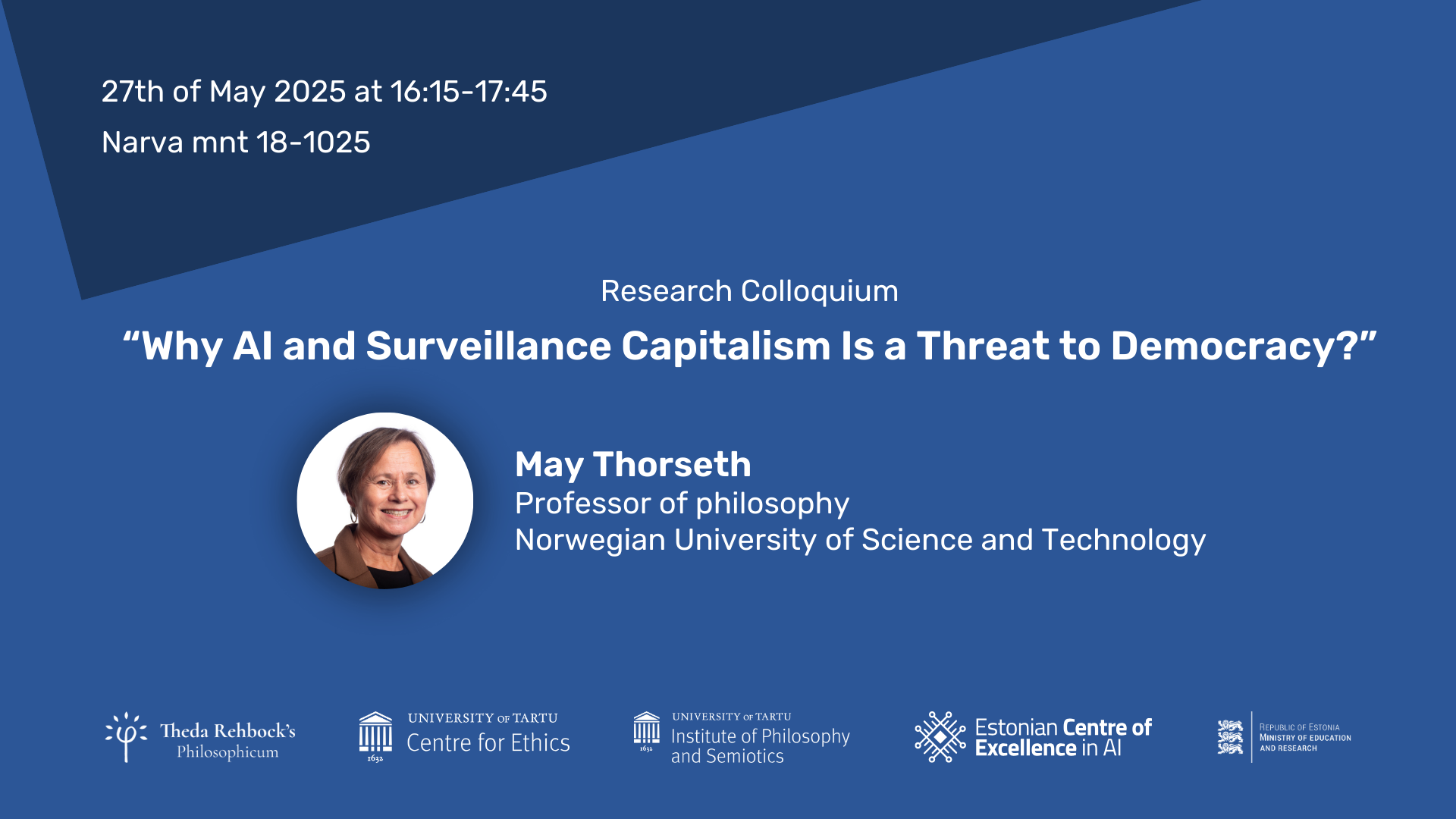 May Thorseth’s lecture on „Why AI and Surveillance Capitalism Is a Threat to Democracy?”